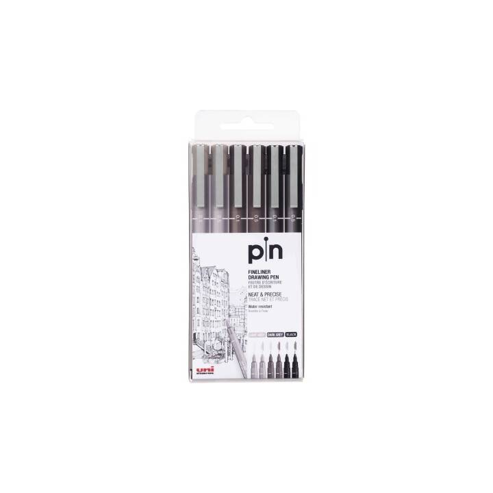 UNI-BALL Pin Penna a fibra (Grigio, Nero, 6 pezzo)