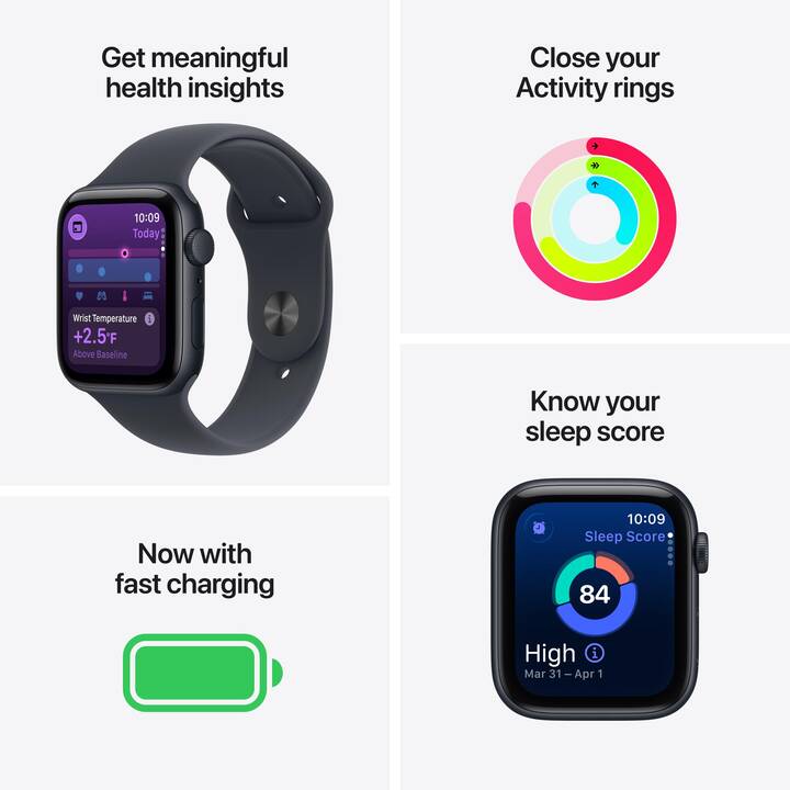 APPLE Watch SE GPS (44 mm, Aluminium, Lumière stellaire, S/M