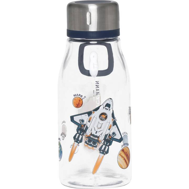 BECKMANN Bottiglia per bambini Space Missio (400 ml, Transparente, Blu, Bianco)