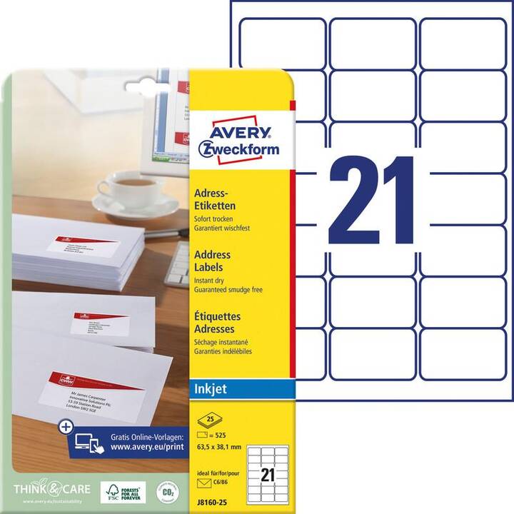 AVERY ZWECKFORM Druckeretikettenbogen (38.1 x 63.5 mm)