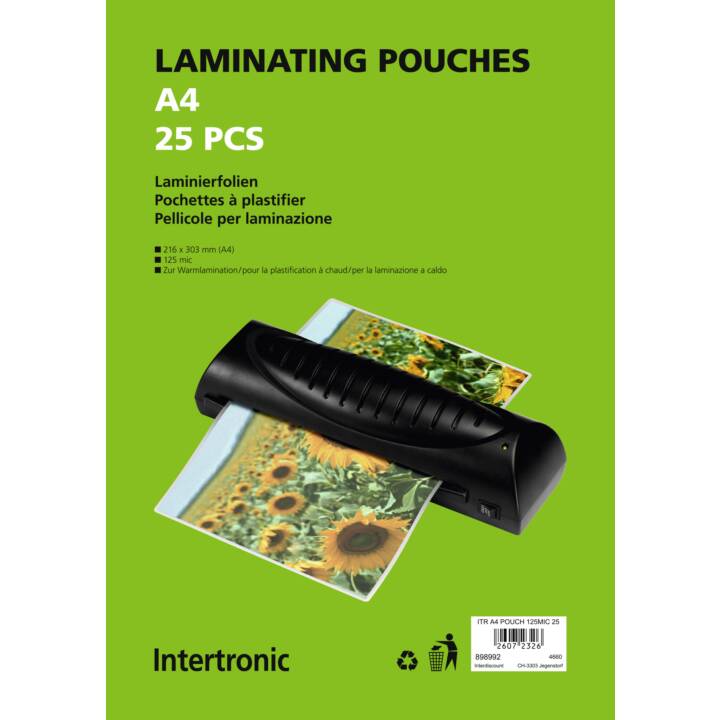 INTERTRONIC Films de plastification (A4, 125 µm, 25 pezzo)