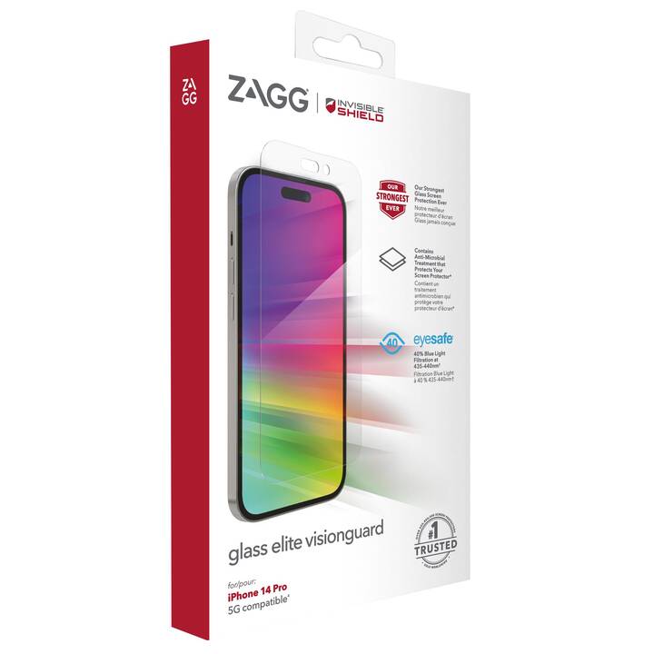 ZAGG Verre de protection d'écran Invisible Shield Glass Elite VisionGuard+ (iPhone 14 Pro, 1 pièce)