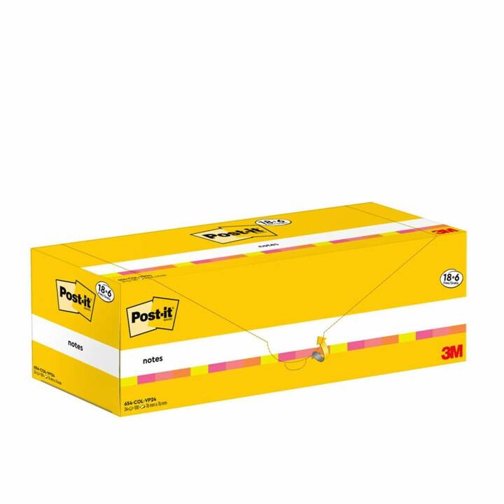 POST-IT Notes autocollantes 3M (6 x 100 feuille, Jaune, Orange, Magenta, Pink)