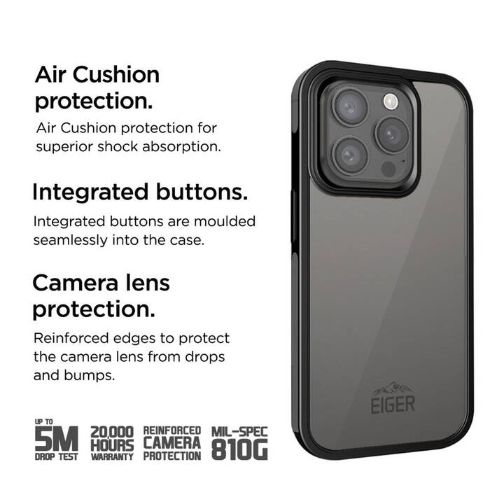EIGER Backcover Mountain Air (iPhone 15 Pro, Nero)