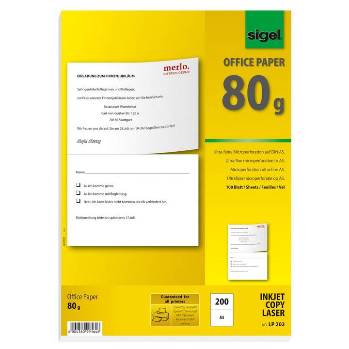 SIGEL Papier photocopie (100 feuille, A5, 80 g/m2)