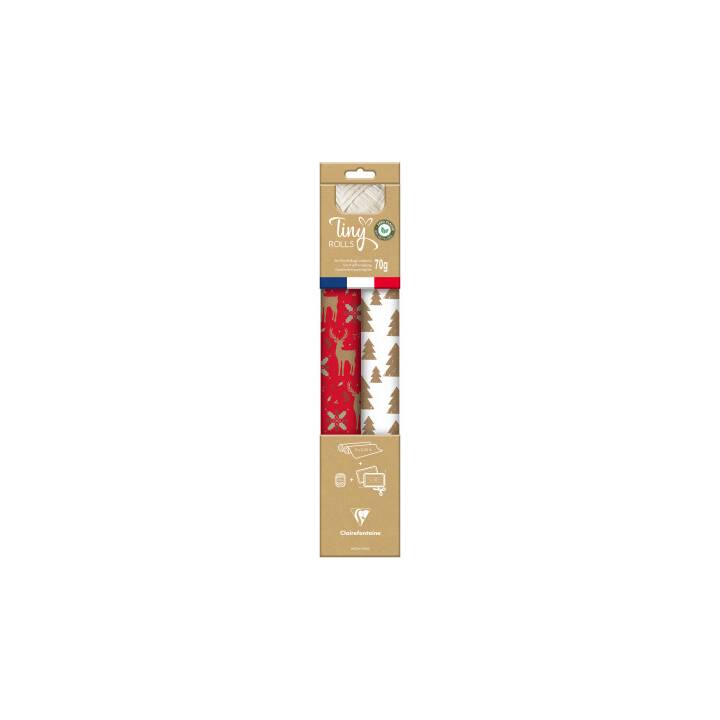 CLAIREFONTAINE Geschenkpapier Tiny Rolls (2 Stk, Rot, Weiss, Weihnachtsbaum)