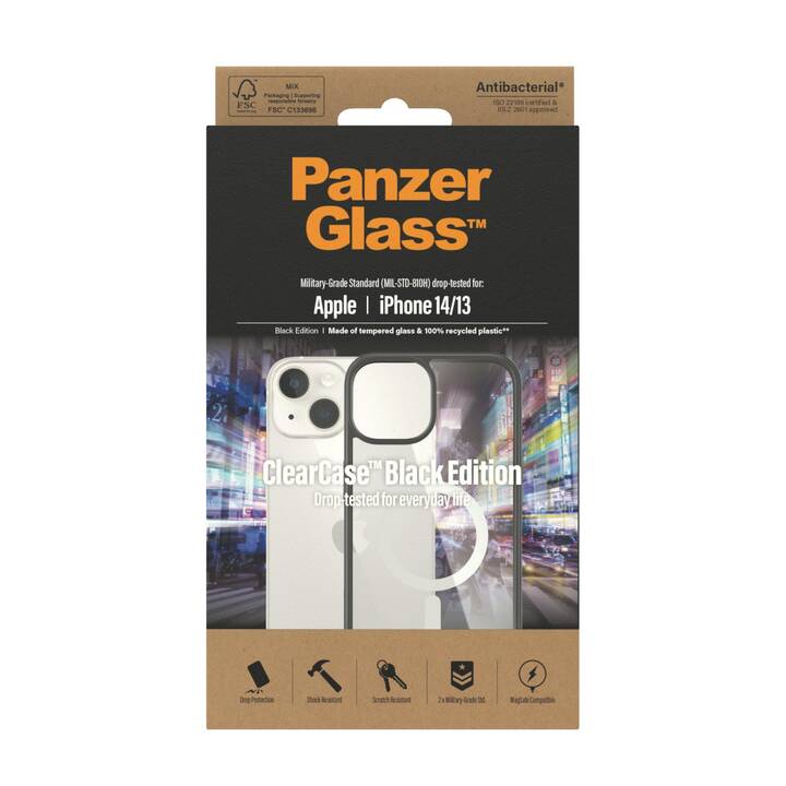 PANZERGLASS Backcover ClearCase MagSafe (iPhone 14, Transparente, Black)