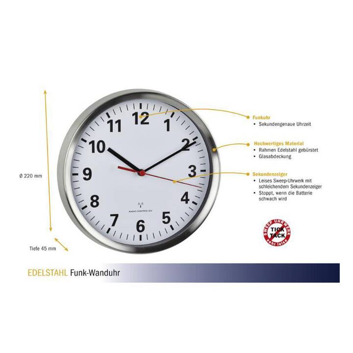 TFA 60.3529.02 Horloge murale (Analogique, Argent, Blanc)