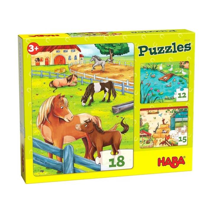 HABA Bauernhoftiere Bauernhof Puzzle (3 x 12 x, 15 x, 18 x)