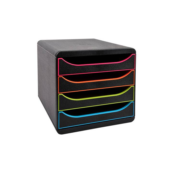 BIELLA Boite à tiroirs de bureau Big-Box (A4+, 34.7 cm  x 27.8 cm  x 26.7 cm, Noir, Multicolore)