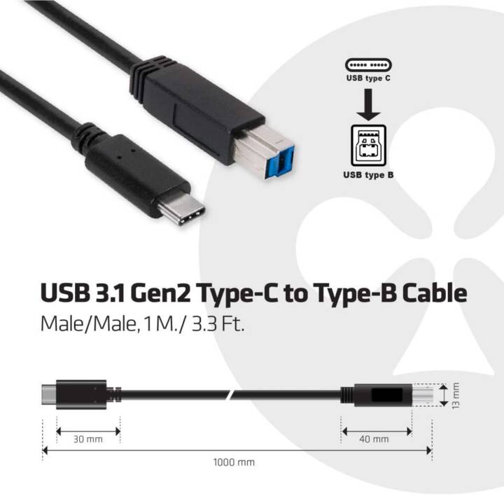 CLUB 3D Cavo USB (USB C, USB Typ-B, 1 m)