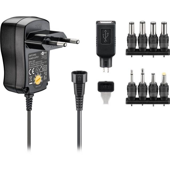 GOOBAY Netzteil 3 V - 12 V Universal (Eurostecker, Typ C, 1.8 m, Schwarz)