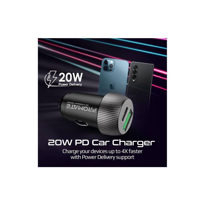 PROMATE Chargeur auto DriveGear (60 W, Allume-cigare, USB de type C, USB de type C)