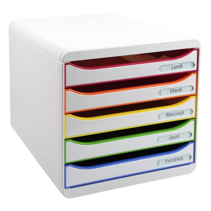 EXACOMPTA Boite à tiroirs de bureau Big Box Plus (34.7 cm  x 27.1 cm  x 27.8 cm, Blanc, Multicolore)