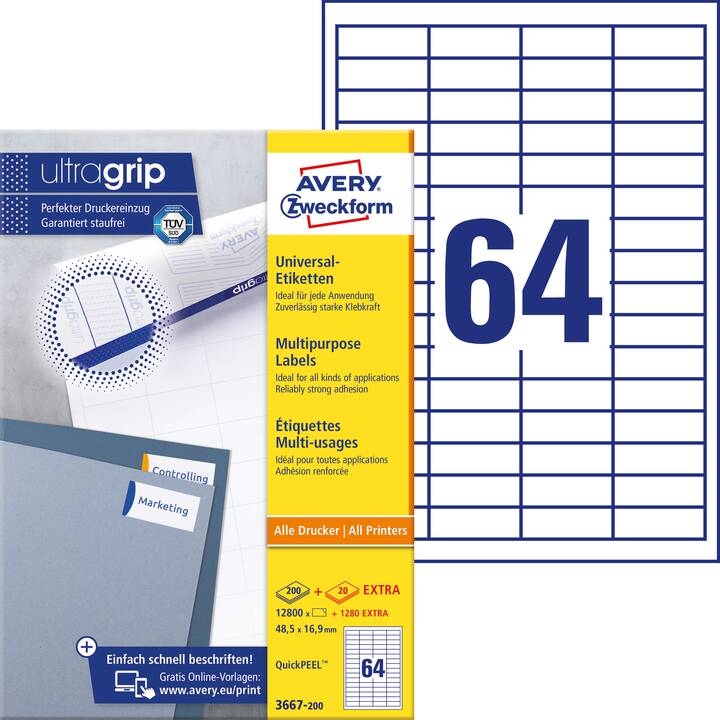 AVERY ZWECKFORM 3667-200 ultragrip (48.5 x 16.9 mm)