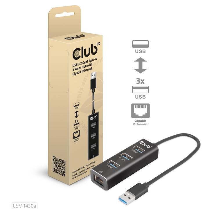 CLUB 3D CSV-1430a (3 Ports, RJ-45, USB Typ-A)