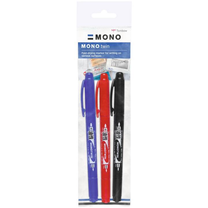 TOMBOW Evidenziatore Mono (Blu, Nero, Rosso, 3 pezzo)