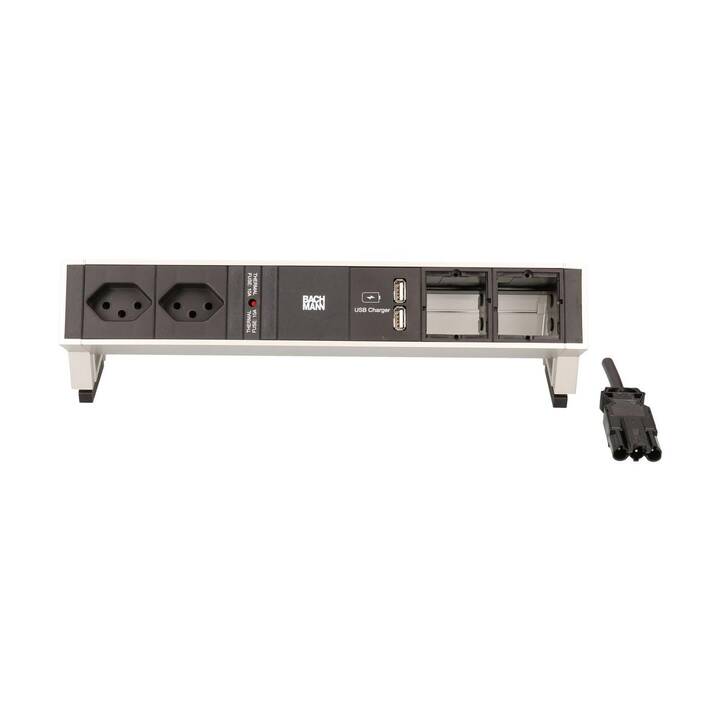 BACHMANN Steckdosenleiste Desk 2 (T13, USB , USB Typ A / GST18i3, 0.2 m, Silber, Schwarz)