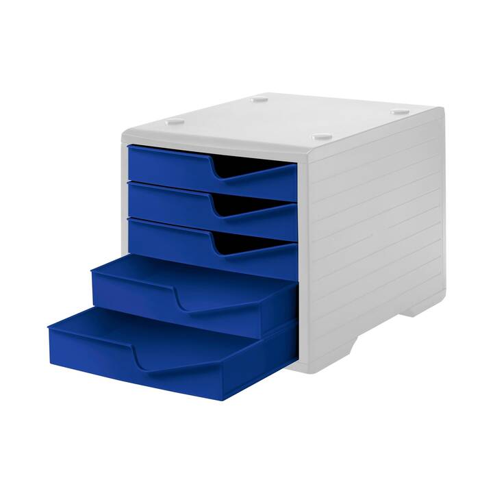 STYRO Boite à tiroirs de bureau (C4, 27 cm  x 34 cm  x 25.5 cm, Gris, Bleu)
