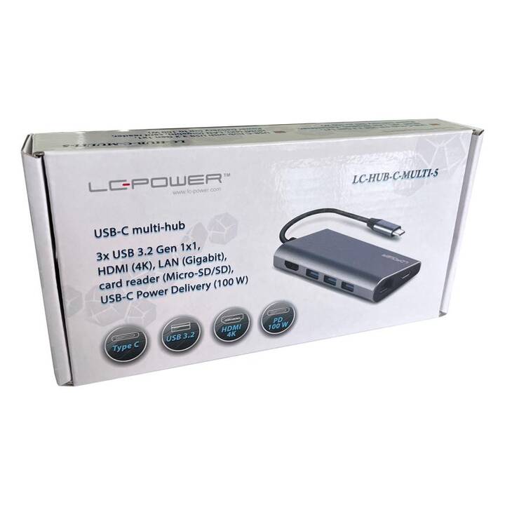 LC POWER LC-HUB-C-MULTI-5 (6 Ports, USB Typ-C, RJ-45, HDMI, USB Typ-A)