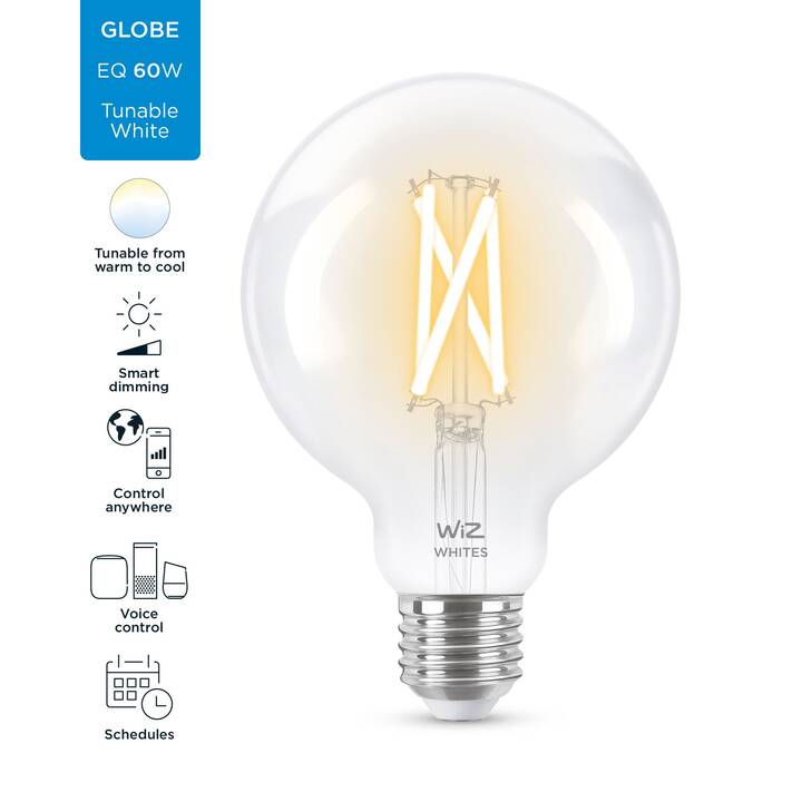 WIZ Lampadina LED Filament klar G95 (E27, WLAN, 6.7 W)