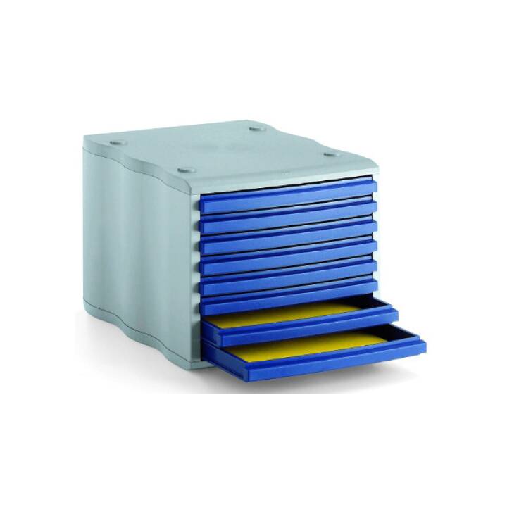 STYRO Boite à tiroirs de bureau (C4, 27 cm  x 35.5 cm  x 24 cm, Gris, Bleu)