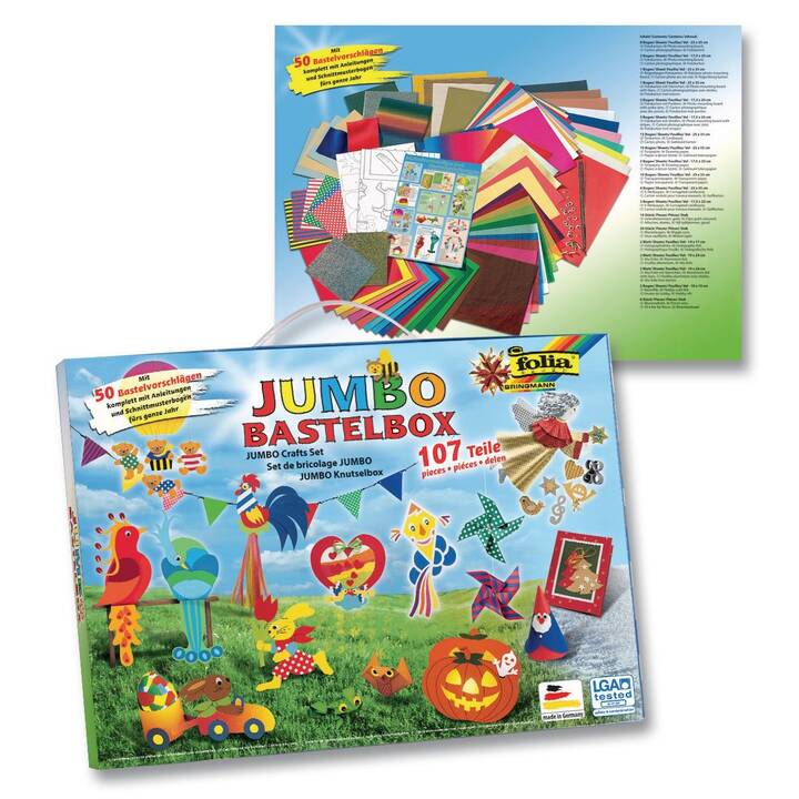 FOLIA Ensemble de papier de construction Jumbo (Multicolore, 107 pièce)