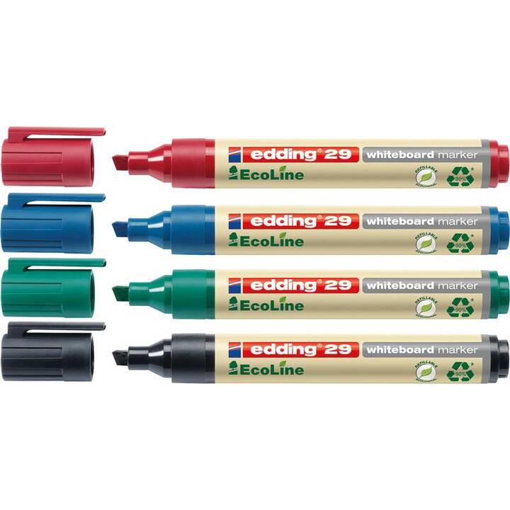 EDDING Marqueur pour tableaux blancs EcoLine 29 (Bleu, Noir, Rouge, Vert, 4 pièce)