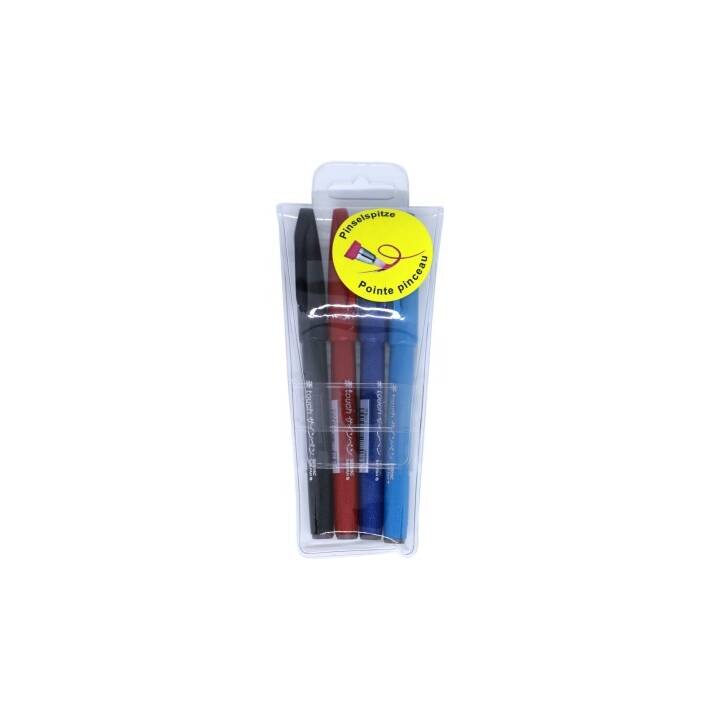 PENTEL Brush Sign Pen Crayon feutre (Bleu, Bleu clair, Noir, Rouge, 4 pièce)