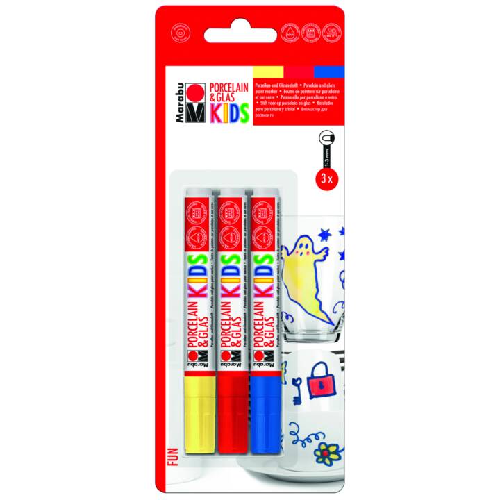 MARABU Textilmarker KIDS Fun (Blau, Rot, Gelb, 3 Stück)