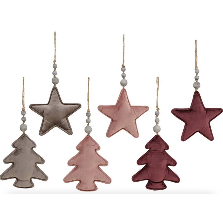 ROOST Pendentif de Sapin de Noël 10022308  (6 pièce, Gris, Bordeaux, Rose)