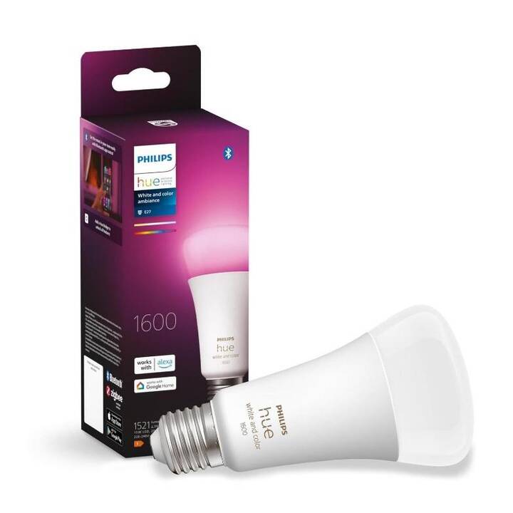 PHILIPS HUE Lampadina LED White & Color Ambiance (E27, ZigBee, Bluetooth, 15 W)