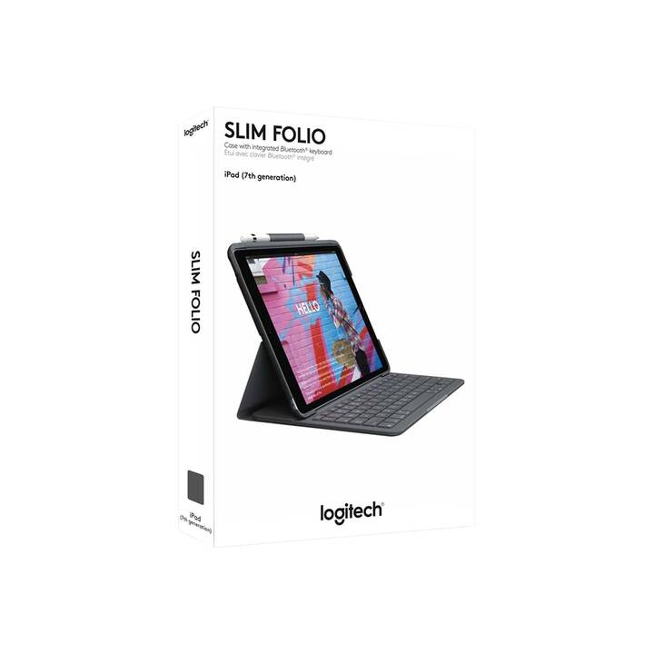 LOGITECH Slim Folio Type Cover (10.2", iPad Gen. 8 2020, iPad Gen. 7 2019, Noir)