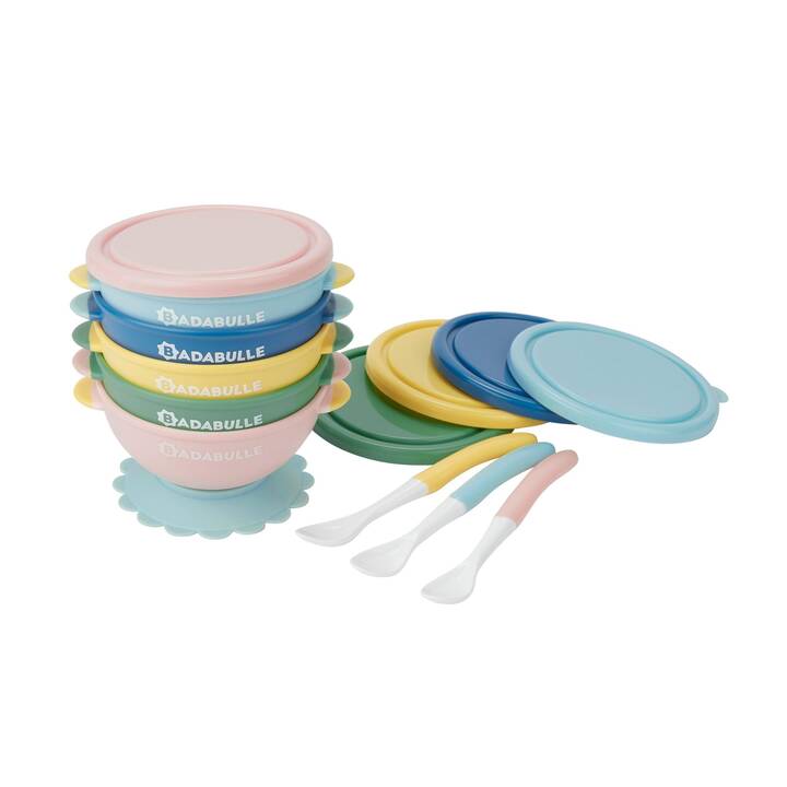 BADABULLE Set de vaisselle pour enfants (Jaune, Vert, Bleu, Rose, Multicolore)