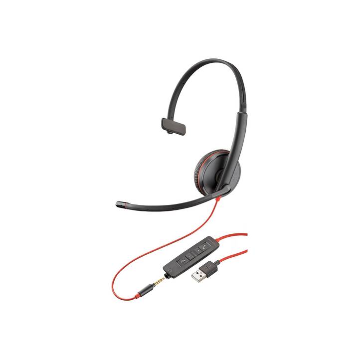 HP Office Headset Poly Blackwire 3215 (On-Ear, Kabel, Schwarz, Rot)