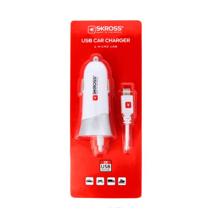 Chargeur allume-cigare SKROSS, 2 A/1 A, blanc