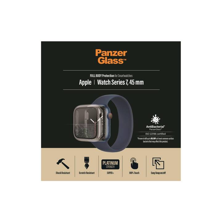 PANZERGLASS Full Body Apple Watch Series 7 45mm Schutzfolie (Apple Watch 45 mm, Transparent, Schwarz)