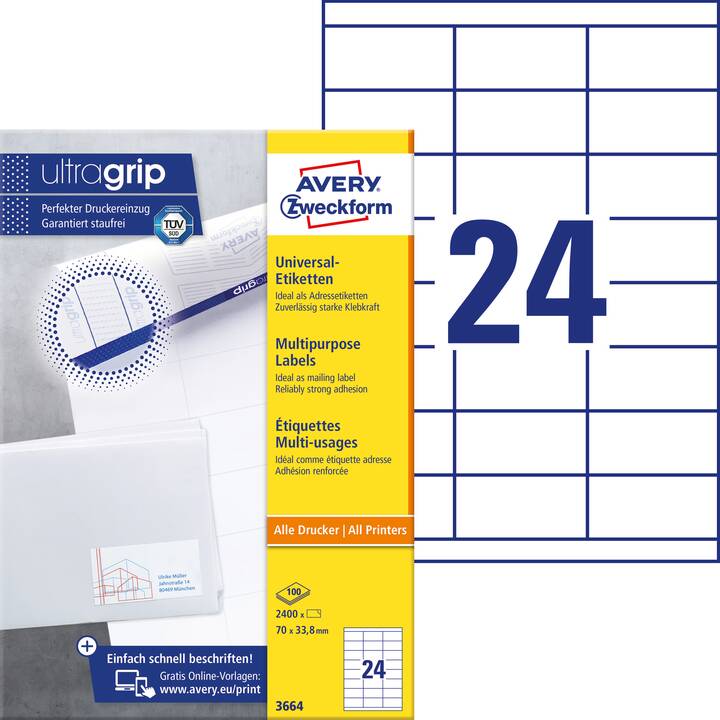 AVERY ZWECKFORM 3664 ultragrip (33.8 x 70 mm)