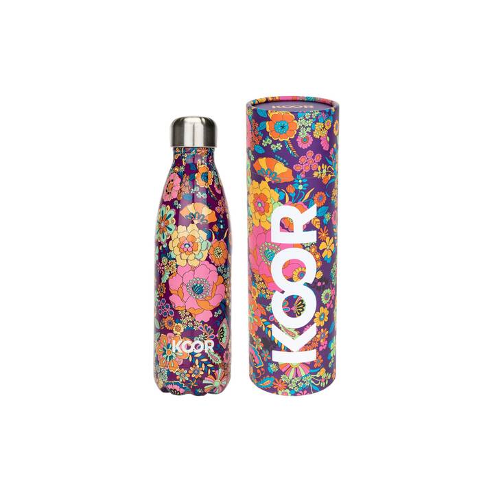 KOOR Bottiglia sottovuoto Flower Power (0.5 l, Giallo, Arancione, Porpora, Pink, Multicolore)