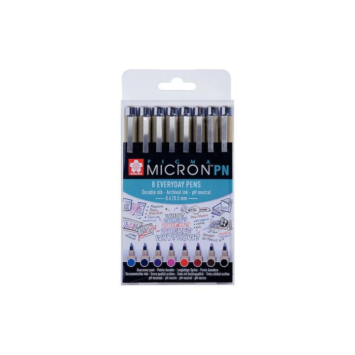 SAKURA Micron PN Fineliner (Braun, Blau, Violett, Rosa, Schwarz, Rot, 8 Stück)