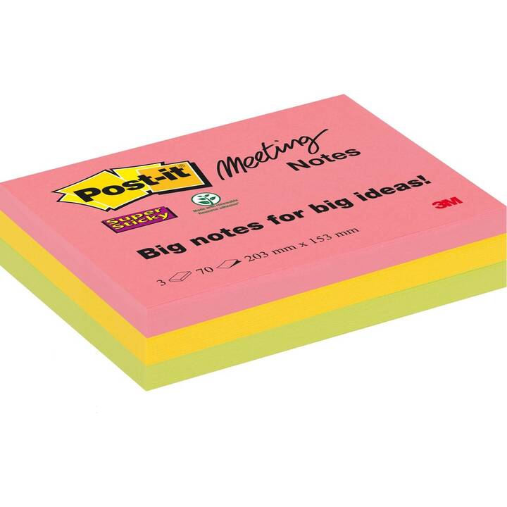 POST-IT Blocchetti memo Super Sticky Meeting (3 x 70 foglio, Giallo, Verde, Rosa)