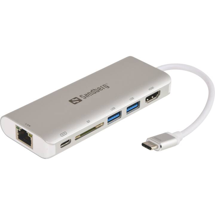 SANDBERG Dockingstation (HDMI-Ausgang, USB, USB 3.0 Typ-C, USB 3.0, IDE, RJ-45 (LAN) Ausgang)