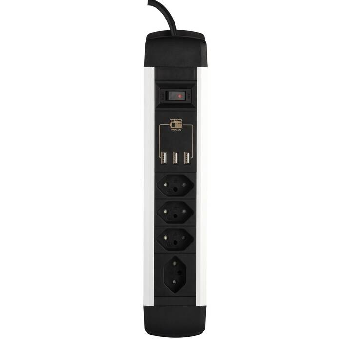 SCHÖNENBERGER Prise multiple Office-Line (USB, CH, Type J / CH, Type J, 2 m, Aluminium, Noir)