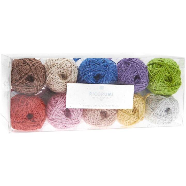 RICO DESIGN Laine Ricorumi Twinkly (10 x 25 g, Mauve, Jaune, Beige, Brun, Pourpre, Vert, Bleu, Rouge, Rose, Multicolore)