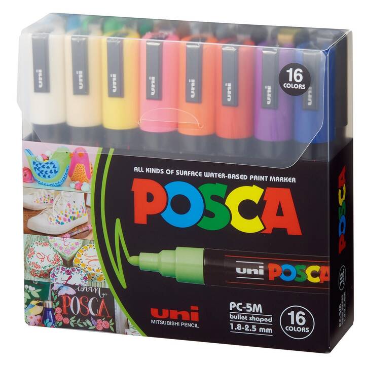 UNI Marqueur permanent Posca (Multicolore, 16 pièce)