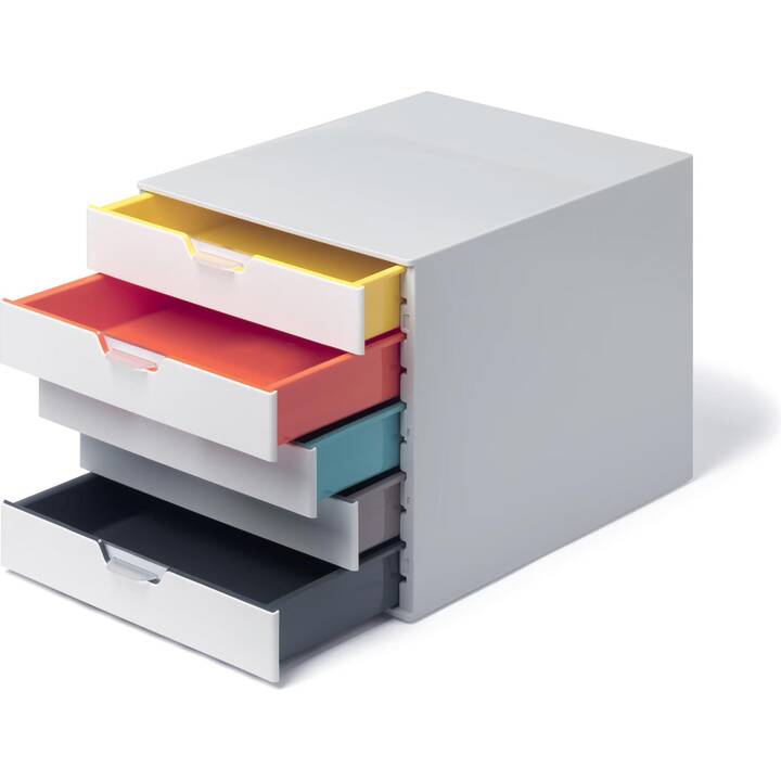DURABLE Büroschubladenbox Varicolor Mix 5 (C4, A4, Letter, 28 cm  x 35.6 cm  x 29.2 cm, Grau, Weiss, Mehrfarbig)