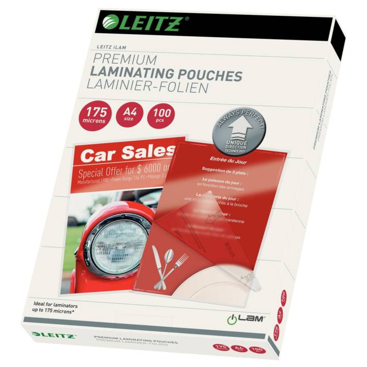 LEITZ Laminierfolien Premium (A4, 175 µm, 100 Stück)