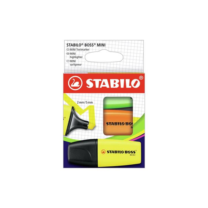 STABILO Textmarker Boss (Orange, Grün, Gelb, 3 Stück)