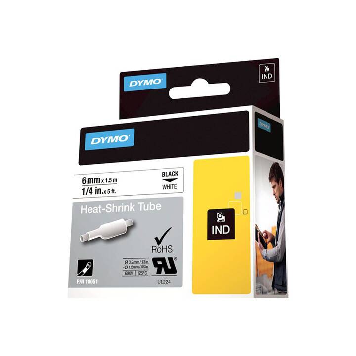 DYMO Rhino Gaine thermorétractable (Noir / Blanc, 6 mm)