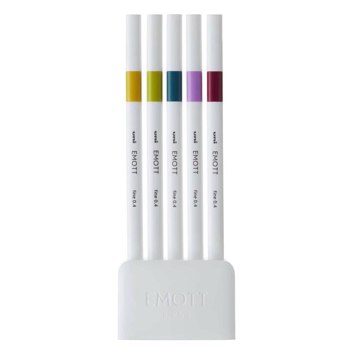 UNI Emott Retro Crayon feutre (Jaune, Bleu, Mauve, Vert, Rouge, 5 pièce)